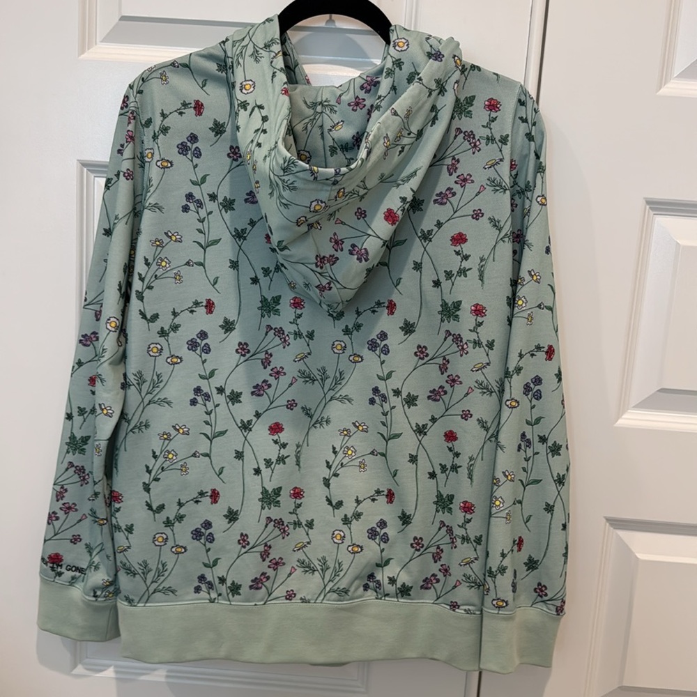 Adidas Floral Print Logo Hooded Sweatshirt Hoodie Green Floral Size Medium - Picture 6 of 16